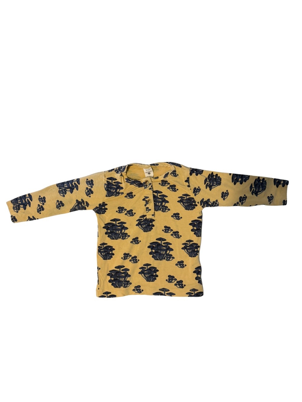 kate quinn long sleeve basic henley tee | blue mushrooms | bamboo - 18-24M